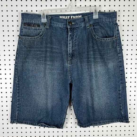 Phat Farm 90s Baggy Jean Shorts - 38 Stitched Flap Pocket Streetwear Blue Skater - Picture 4 of 8